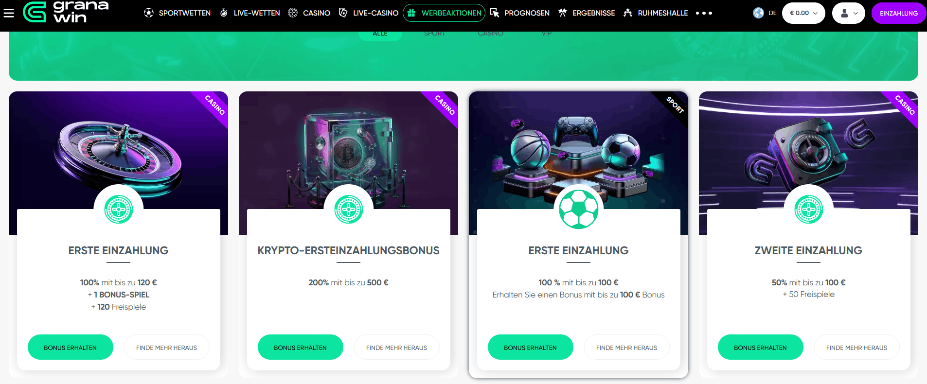Bono de Bienvenida de Granawin Casino – 150% hasta €250 + 170 Giros Gratis